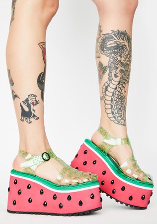 Sugar Thrillz Watermelon Platform Jelly Sandals - Pink Green | Dolls Kill