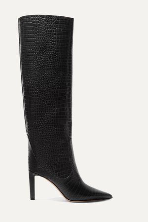 Black Mavis 85 croc-effect leather knee boots | Jimmy Choo | NET-A-PORTER