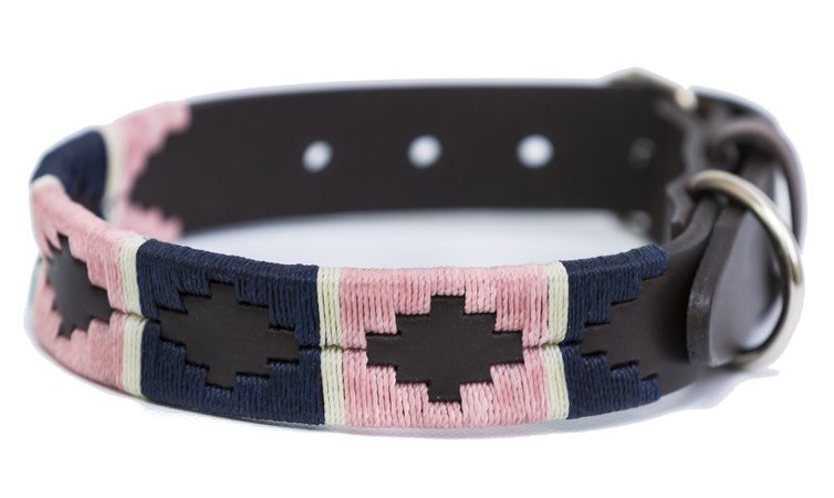 Polo Dog Collar - Pink/navy/white stripe - dog collars - Dog Collars & Leads - Pioneros