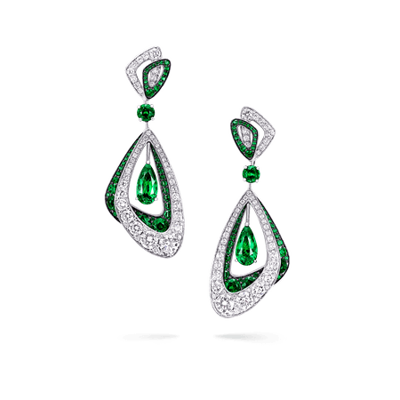 Bombé Luna Duo Earrings, Emerald and diamond | Graff