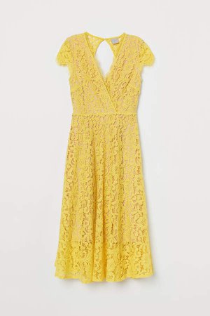 Lace V-neck Dress - Yellow