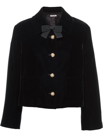 Miu Miu bow-detail velvet jacket