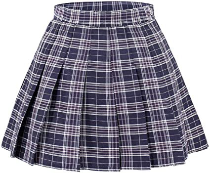 DAZCOS US Size Plaid Skirt High Waist Japan School Girl Uniform Skirts (X-Small, Black) at Amazon Women’s Clothing store