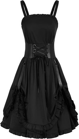 Amazon.com: Women Goth Steampunk Dress Black Smocked Sleeveless Square Neck Emo Dress Black 2XL : Clothing, Shoes & Jewelry