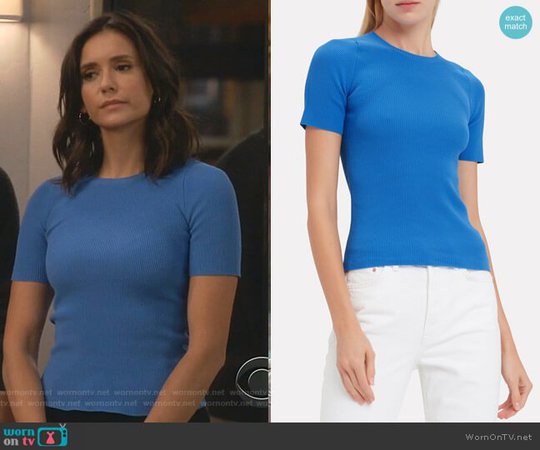WornOnTV: Clem’s blue ribbed short sleeve top on Fam | Nina Dobrev | Clothes and Wardrobe from TV