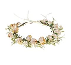 Floral Fall Camellia Flower Crown Rose Headpiece Wedding Bridal Flower Girl Halo Maternity Photo Props FL-03 (Champagne) at Amazon Women’s Clothing store