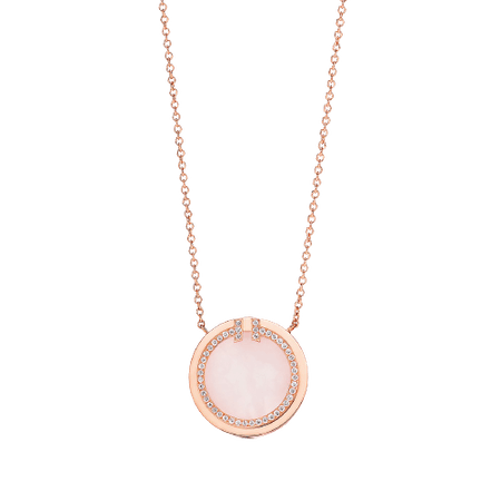 Tiffany T Diamond and Pink Opal Circle Pendant in 18k Rose Gold, 16-18"