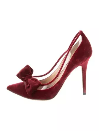Valentino Velvet Bow Accents Pumps - Red Pumps, Shoes - VAL383412 | The RealReal