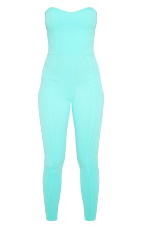 Aqua Blue Bandeau Slim Leg Jumpsuit | PrettyLittleThing