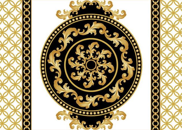 Seamless border with golden baroque element, chains on a black background. Illustration. Greeting Card by Julien