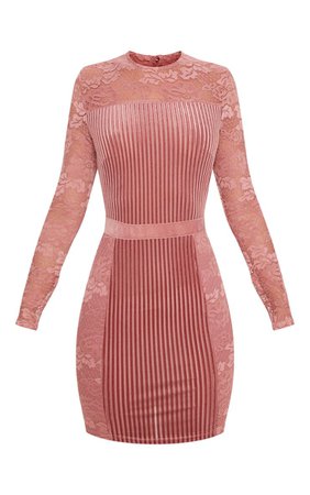 Rose Velvet Lace Insert Bodycon Dress | PrettyLittleThing AUS