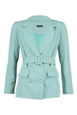 Double Breasted Belted Blazer | boohoo blue