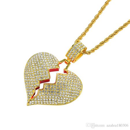 Wholesale Broken Heart Pendant Necklace 18K Real Gold Plated Alloy Inlaid Crystal Pendant 60cm Stainless Steel Chain Gold Charms Heart Necklaces From Azalea180306, $11.86| DHgate.Com