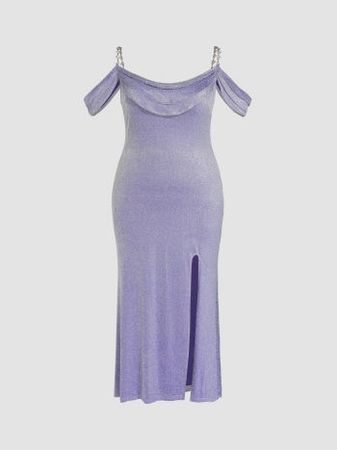 Curve & Plus Magical Moments Lilac Shimmer Long Dress - Cider