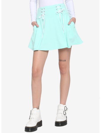 Mint Yoke Lace-Up Skirt