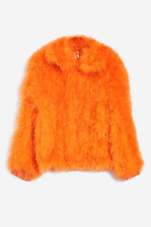 Faux fur orange jacket topshop