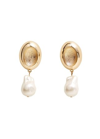 MANGO Pearl detail metallic earrings