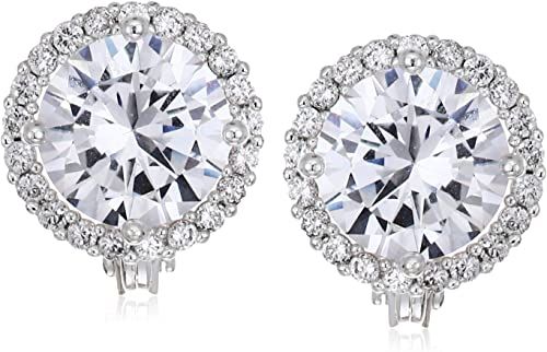 Amazon.com: Napier Women's Silver Crystal Cz Ez Comfort Clip Halo Button Earrings: Clothing, Shoes & Jewelry