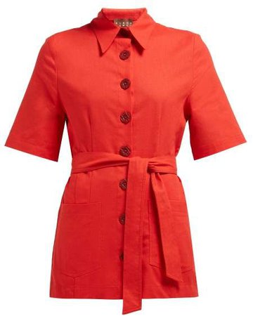 Albus Lumen - Safari Belted Cotton Shirt - Womens - Red
