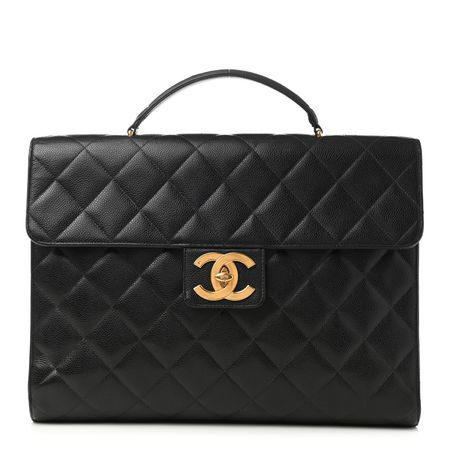 CHANEL Caviar Quilted Briefcase Laptop Bag Black 1129411 | FASHIONPHILE