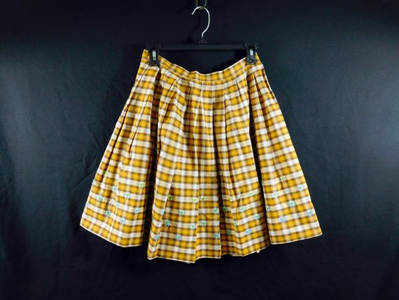 Vintage 60s mini skirt mustard plaid pleated cotton | Etsy