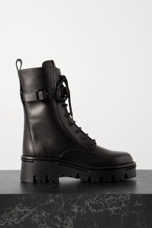 Black Valentino Garavani 50 logo-embellished leather ankle boots | Valentino | NET-A-PORTER