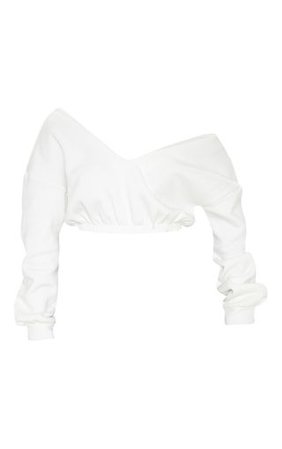 Cream Crop Off Shoulder Sweater | Tops | PrettyLittleThing