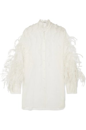 Valentino | Feather-trimmed ruffled silk-organza blouse | NET-A-PORTER.COM