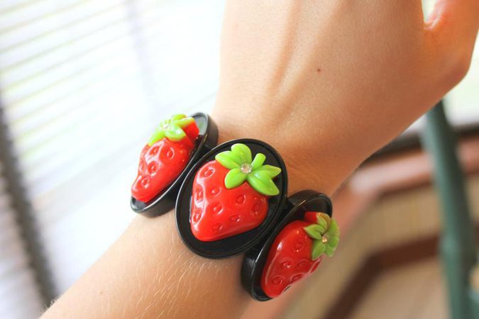 Kawaii Bracelet Kawaii Jewelry Strawberry Bracelet Chunky | Etsy