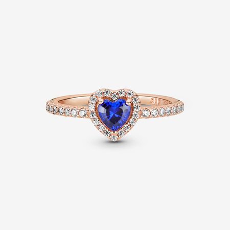 Sparkling Blue Elevated Heart Ring | Rose Gold | Pandora Canada