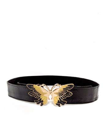 70's Black Eel Skin Belt with Enamel Butterfly | Etsy