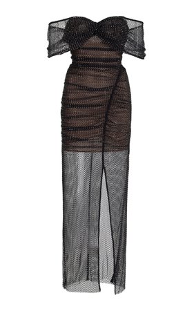 Crystal-Embellished Fishnet Off-The-Shoulder Midi Dress By Self Portrait | Moda Operandi