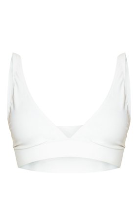 White Mix Match Recycled Fabric Plunge Bikini Top | PrettyLittleThing USA
