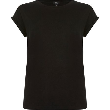 Black short turn-up sleeve T-shirt | River Island