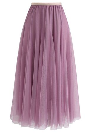 My Secret Garden Tulle Midi Skirt in Lilac - Retro, Indie and Unique Fashion