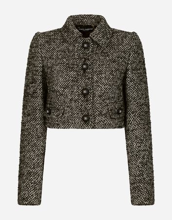 Cropped speckled tweed jacket in Multicolor for Women | Dolce&Gabbana®