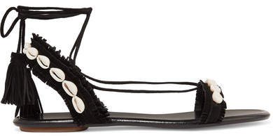 Honolulu Suede And Shell Sandals - Black