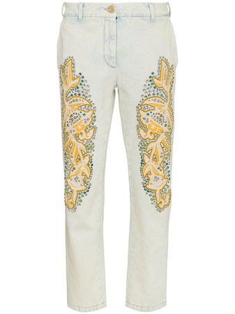 GUCCI crystal embroidered denim jeans