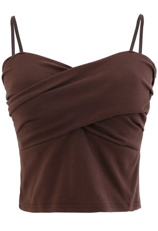 Cross Wrap Fitted Cami Top in Brown - Retro, Indie and Unique Fashion