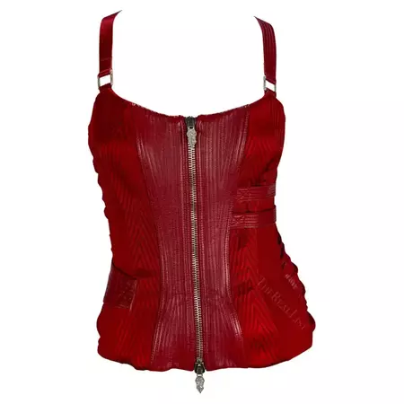 F/W 2003 Versace by Donatella Versace Red Quilted Leather Runway Corset Top For Sale at 1stDibs