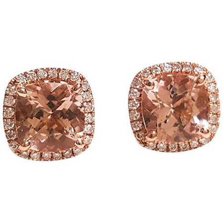 Ladies 14 Karat Rose Gold Morganite and Diamonds Earring For Sale at 1stdibs