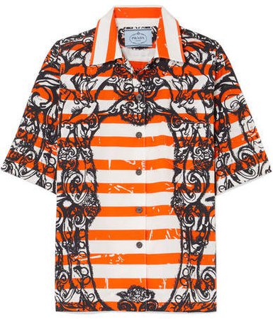 Printed Cotton-poplin Shirt - Orange