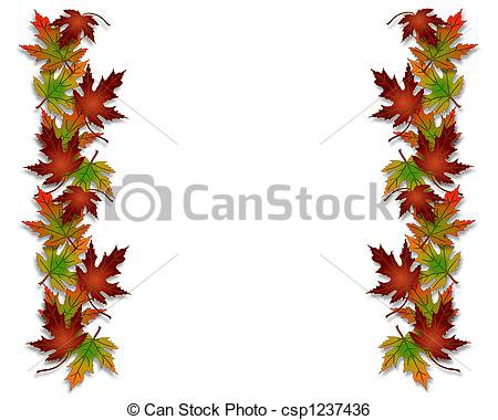 Autumn fall leaves border frame. Illustration composition of colorful fall leaves for invitation, border or background with copy space.