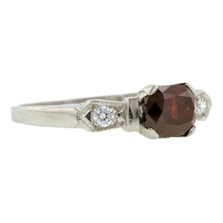 Vintage Orange Brown Diamond Engagement Ring, Cushion 0.93ct