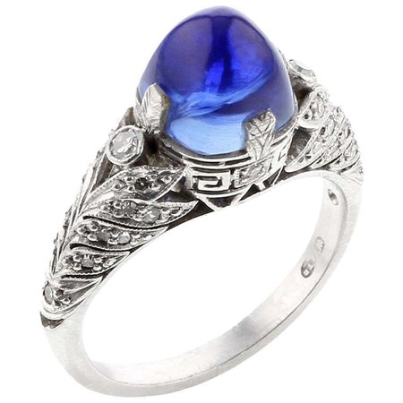 Art Deco 4 Carat Kashmir Sapphire Diamond Platinum Ring For Sale at 1stDibs