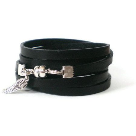 black leather wrap leaf bracelet