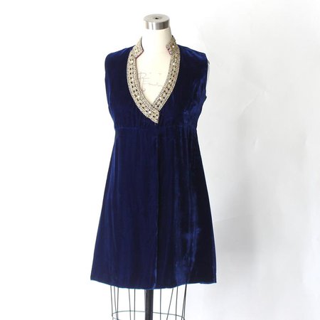 1960s Blue Velvet Mini Dress // 60s Vintage Embellished Short | Etsy