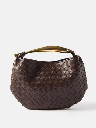 brown Bottega woven bag with gold handle