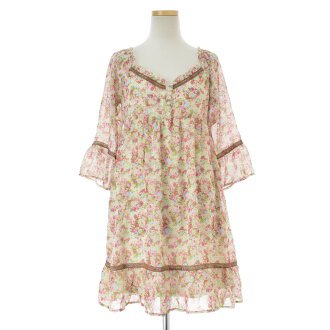 kanful: PRIME PATTERN / prime pattern off shoulder floral design chiffon three-quarter sleeves dress | Rakuten Global Market