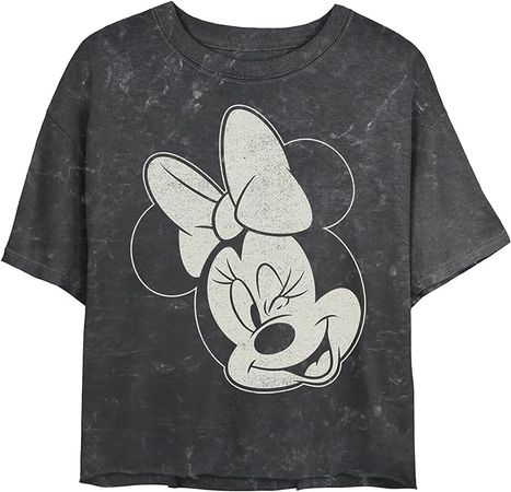 Disney Characters Minnie Wink Women's Mineral Wash Short Sleeve Crop Tee, Black, X-Large at Amazon Women’s Clothing store